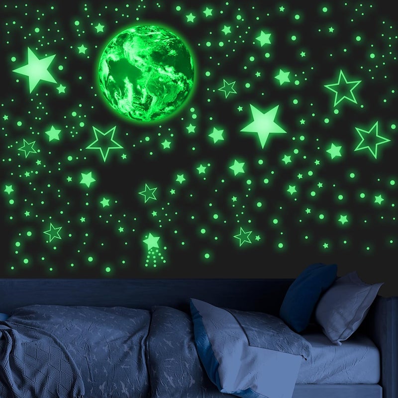 Robmoda 965 PCS Glow in The Dark Stars and Earth for Ceiling, Luminous Stars and Planet Wall Decals, Kids Room Decor, Glowing Galaxy Wall Stickers for Nursery Decorations (Green) - Image 1